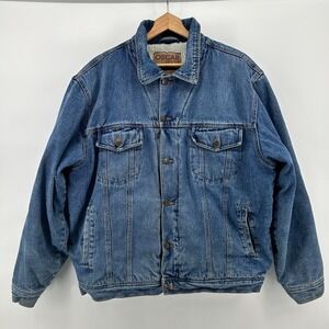 Oscar Jeans Denim Jacket Mens L Sherpa Lined Trucker Blue Quilted Rugged Ranch